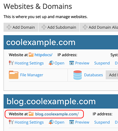 Subdomain-Root-Verzeichnisname