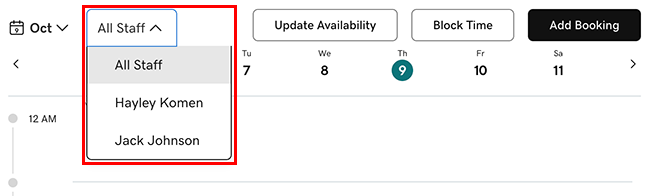 Filter by staff member