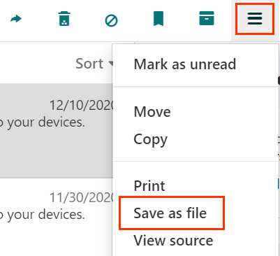 More actions opened to select Save as file