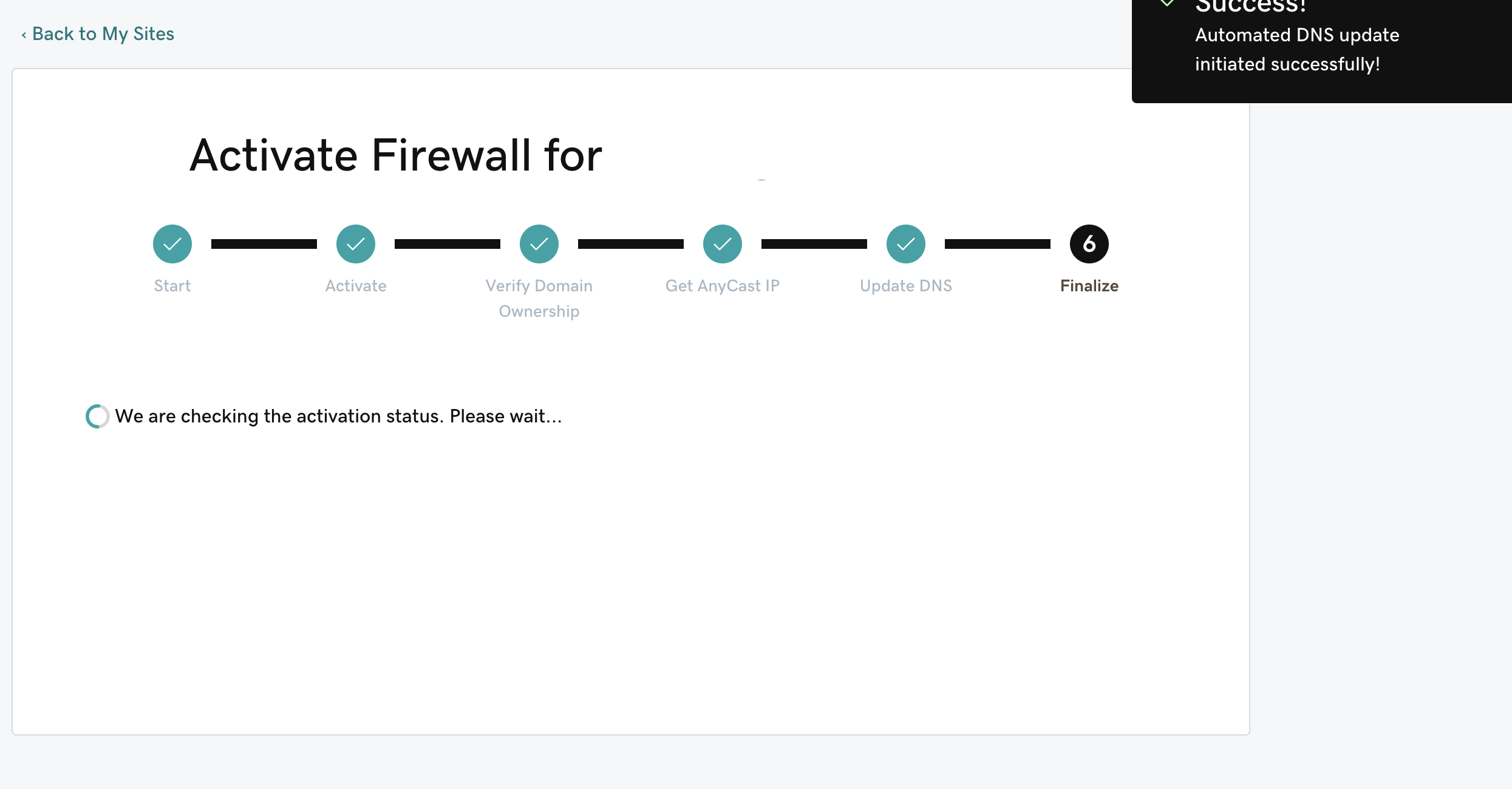 El asistente de configuración del firewall con un mensaje exitoso.