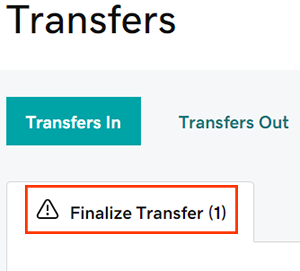 selezionare il pulsante di finalizzazione del trasferimento