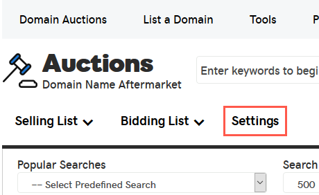 select settings