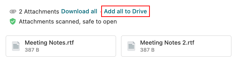 The Add all to Drive button highlighted next to two attachments.