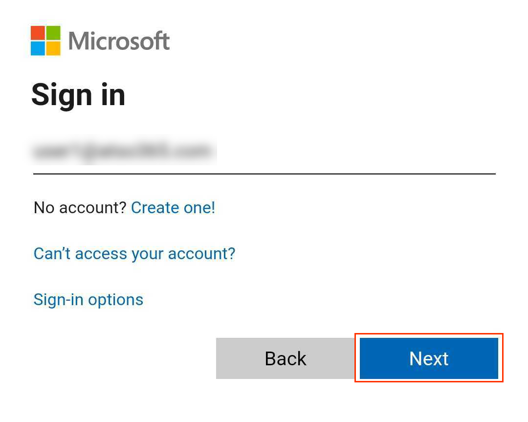 Login na conta da Microsoft