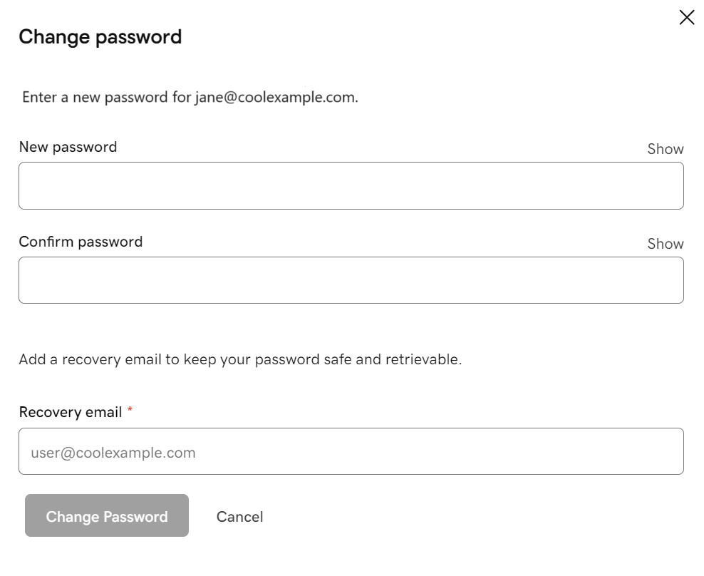 add a new password and confirm the password