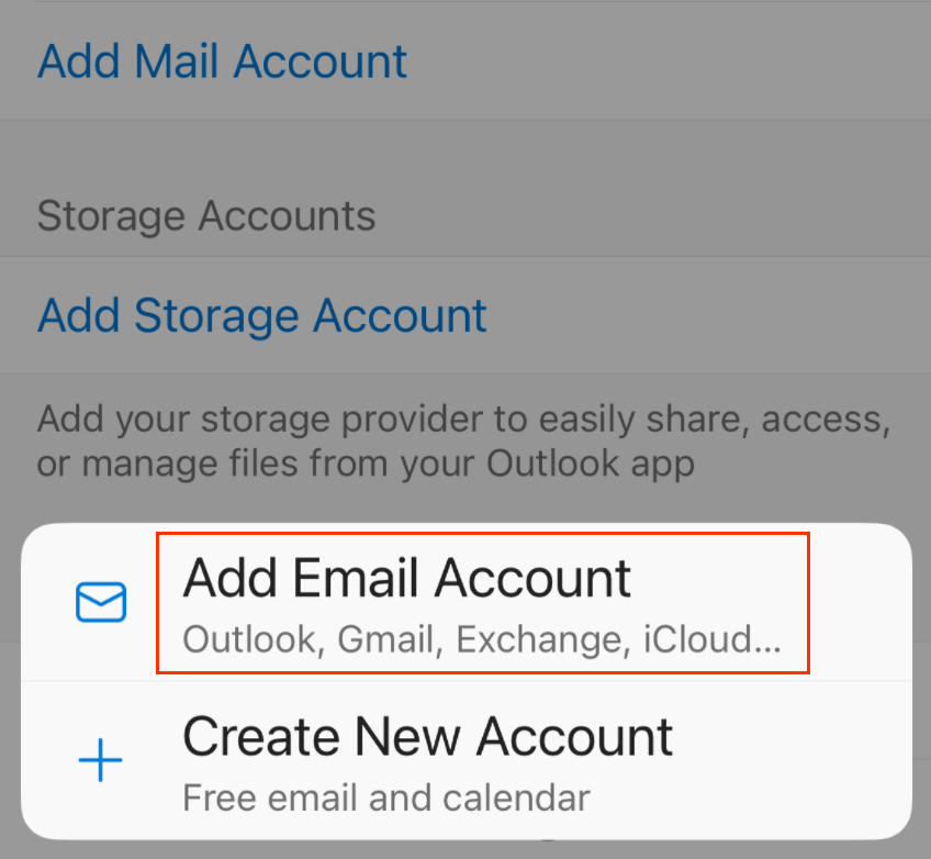 add email account pop up in outlook for iOS