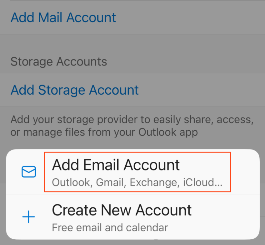 iOS için outlook’ta e-posta hesabı ekleme açılır penceresi