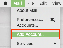 Vælg Tilføj konto i menuen Mail
