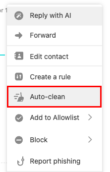 The More actions menu open with the Auto-clean button highlighted.