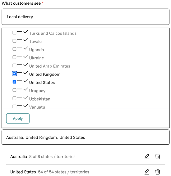 Select countries where you deliver