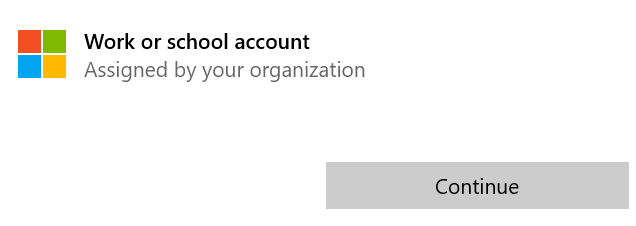 Konto służbowe lub szkolne powyżej przycisku Kontynuuj
