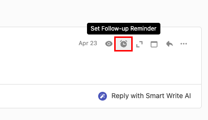 The options in the upper-right corner of a sent email with the Set Follow-Up Reminder button highlighted.