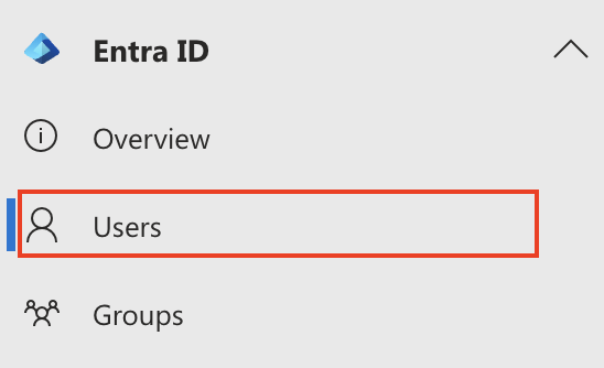Under Entra ID, the Users button is highlighted highlighted.
