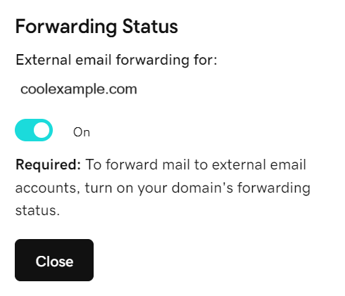 External email forwarding toggle turned on