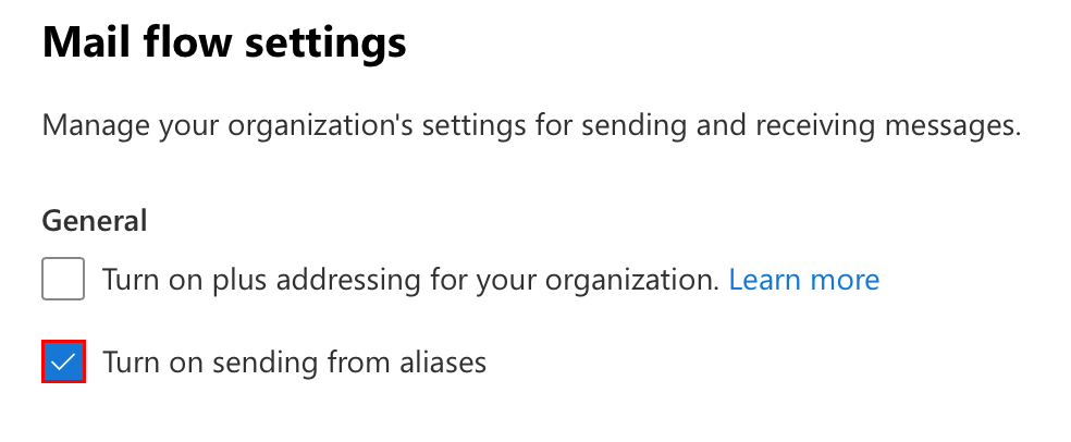 select checkbox to turn on sending with aliases