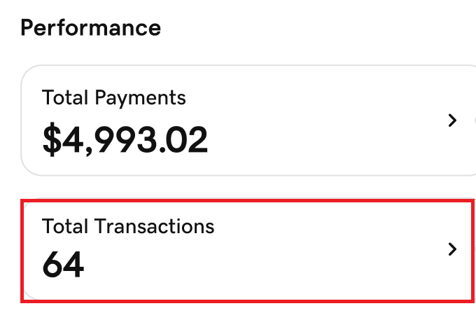 Screenshot of the Performance section of the Commerce app