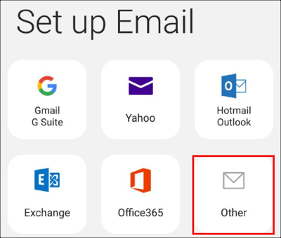 Selecionar a opção Outros de configuração do Email