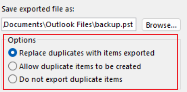 Select replace, keep or do not export duplicate items