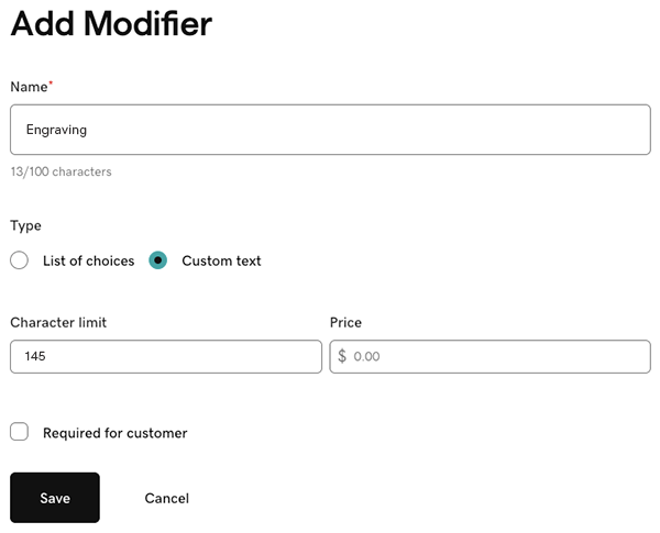 create custom text add-on choice