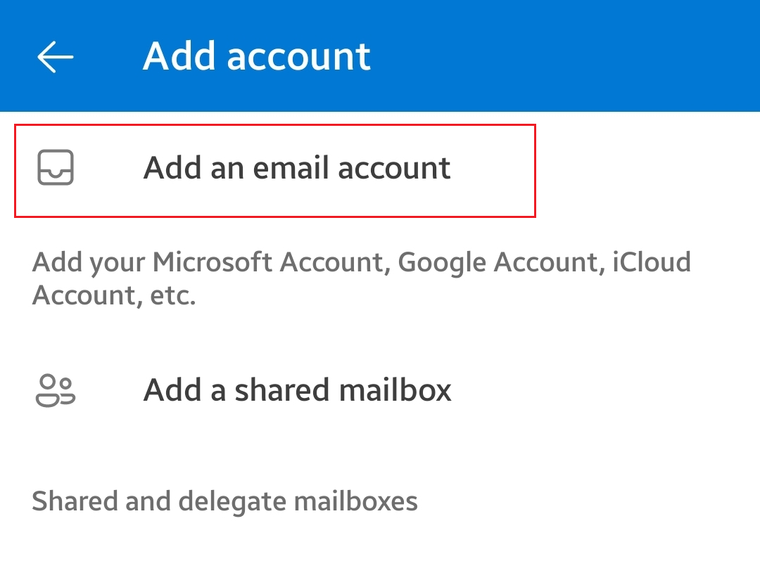 Adicionar uma conta de email