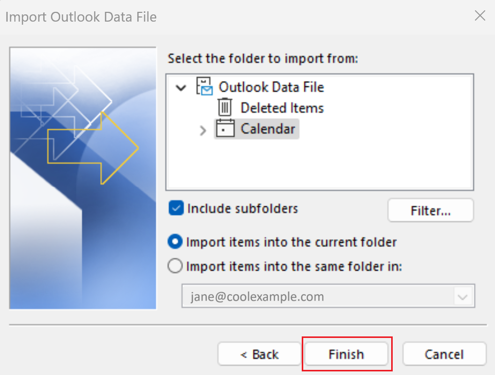 Under Choose an action to perform, Import from another program or file option