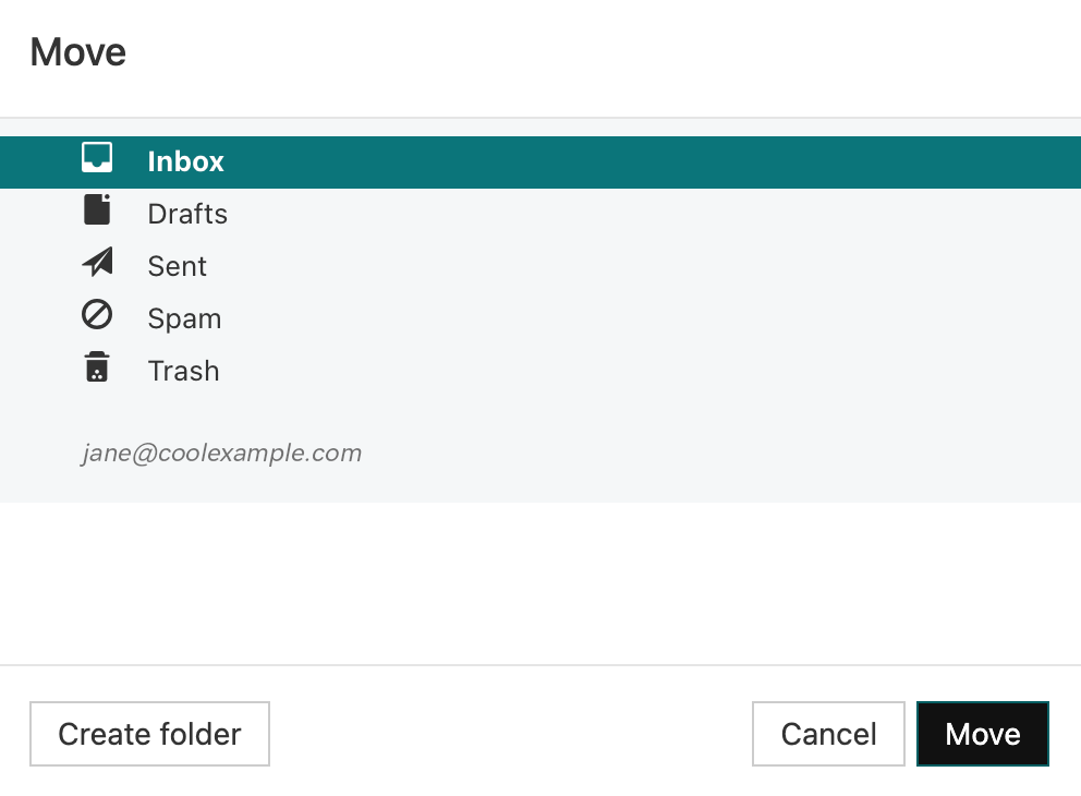 selecione a pasta para mover o email recuperado
