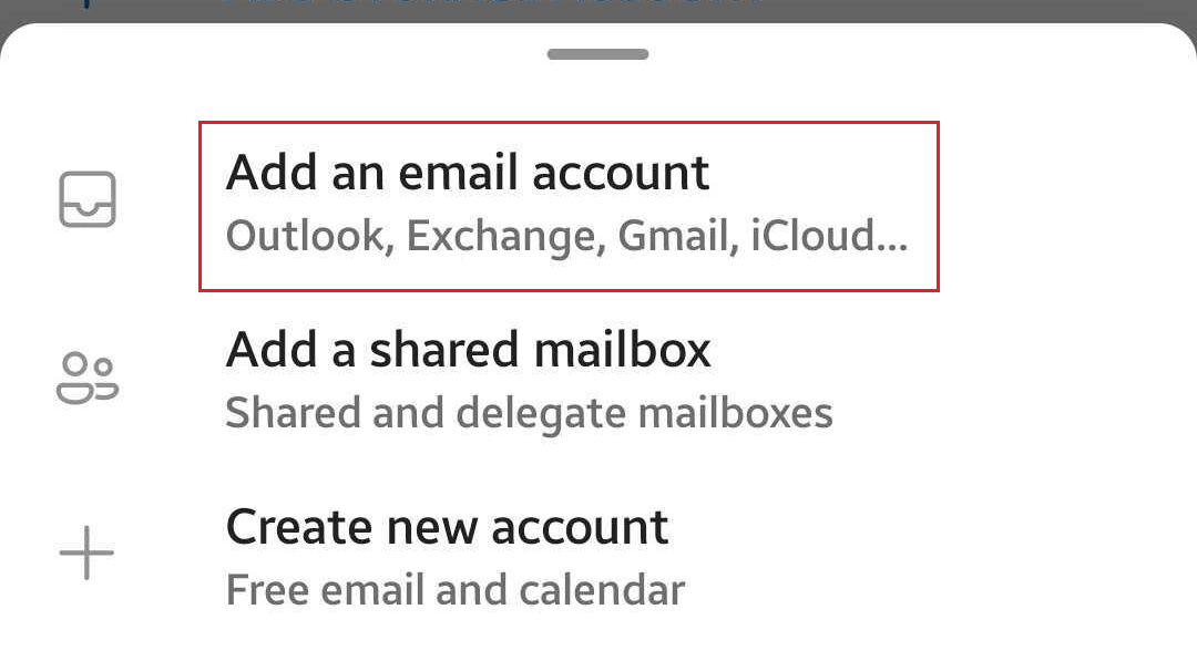 agrega una cuenta de la aplicación de Outlook