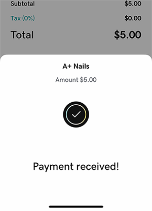 'Payment received'screen.