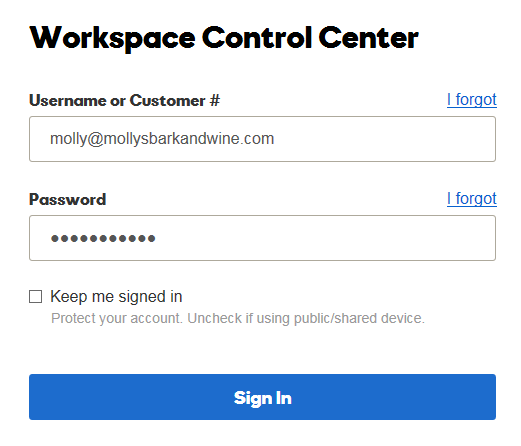 Sign in to my Workspace Control Center