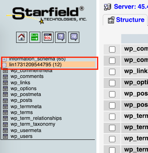 an image showing how to select database name from menu on left