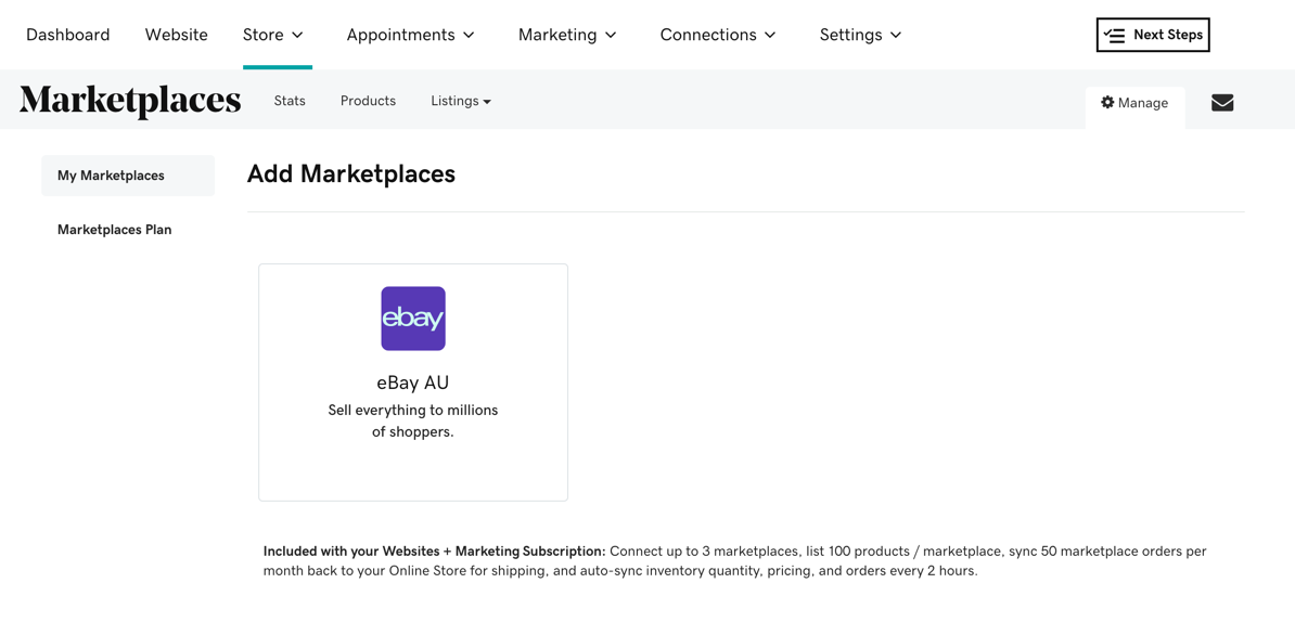 Screenshot of Marketplaces in Australia (but also works for Great Britain) with eBay. Amazon coming soon.