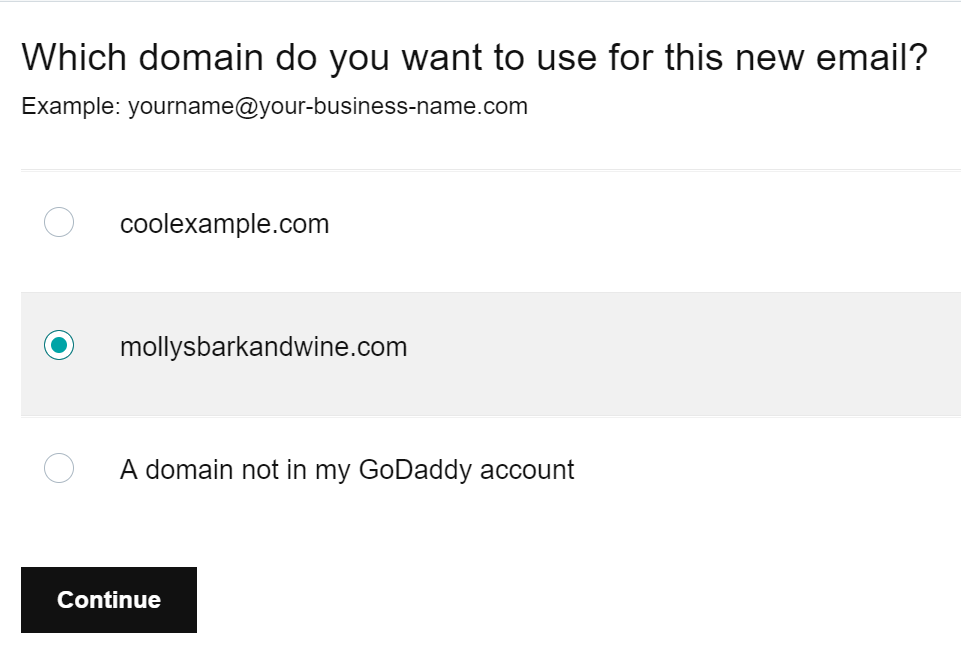 Choose domain, click continue