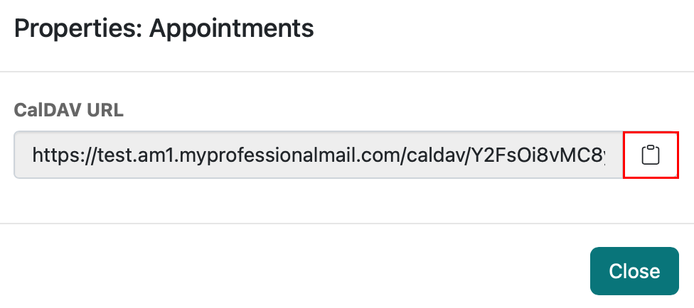 Copiar o URL CalDAV