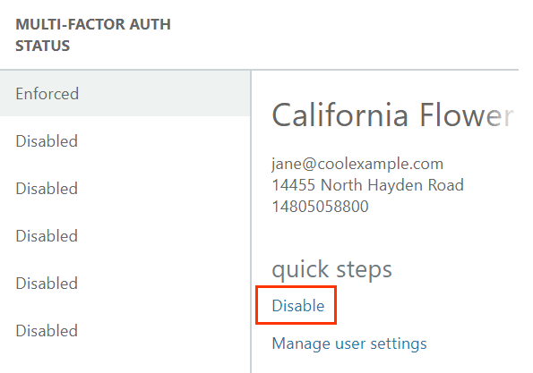 Under quick steps, Disable and Manage user settings options