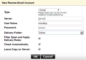 Konfigurer en ekstern e -mailkonto