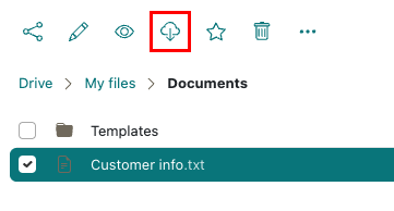 An example of a file selected with the Download button highlighted.