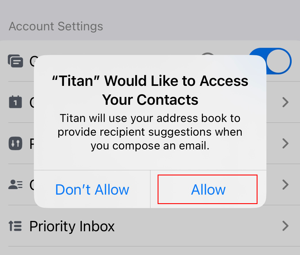 The pop-up asking to allow permissions on iOS.