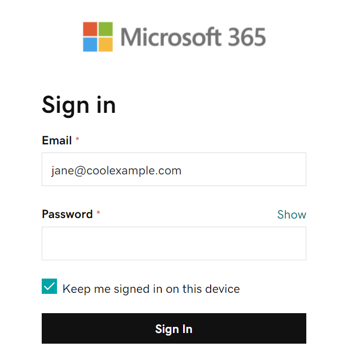 enter password and sign into microsoft