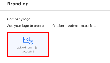 The company logo section of the Branding page with the Upload button highlighted.