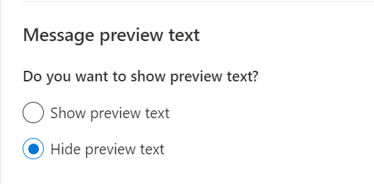 Message preview text with Hide selected