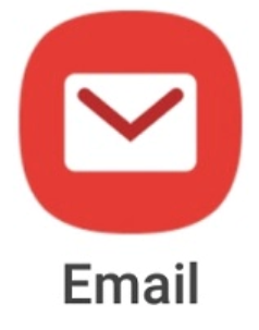 Hvit konvolutt på rød bakgrunn med E-post skrevet under