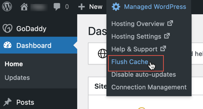 selecione Managed WordPress e, em seguida, Liberar cache