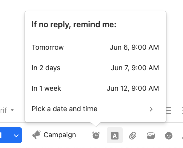 The options for a reminder date and time.