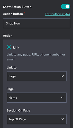 Handlingsknap og valgmuligheder