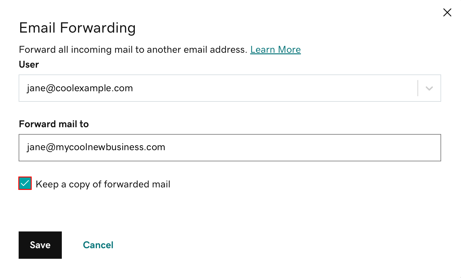 select checkbox next to keep a copy of forwarded mail