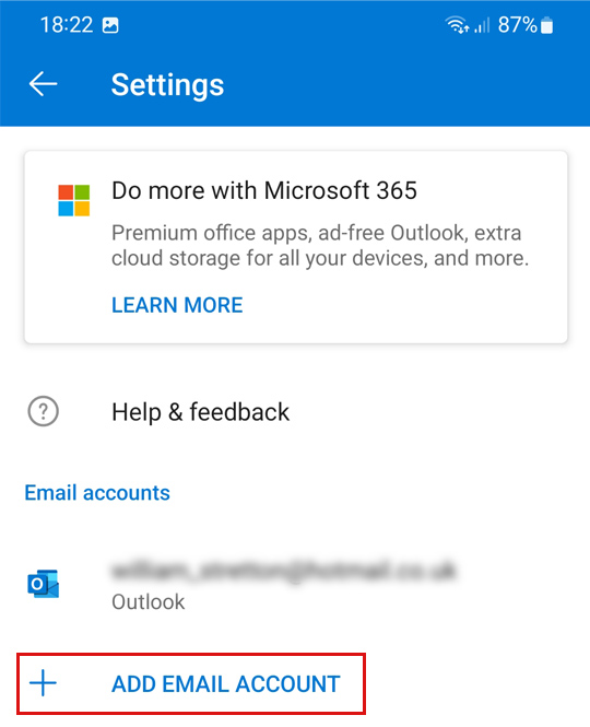 Add Email Account option