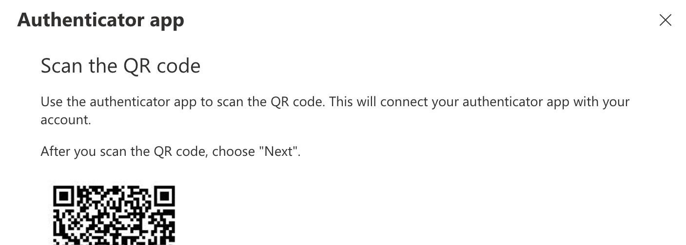 Le modal de l'application Authenticator avec un code QR affiché.