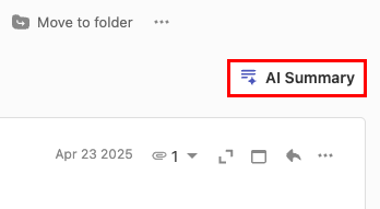 The AI Summary button highlighted above an example email.