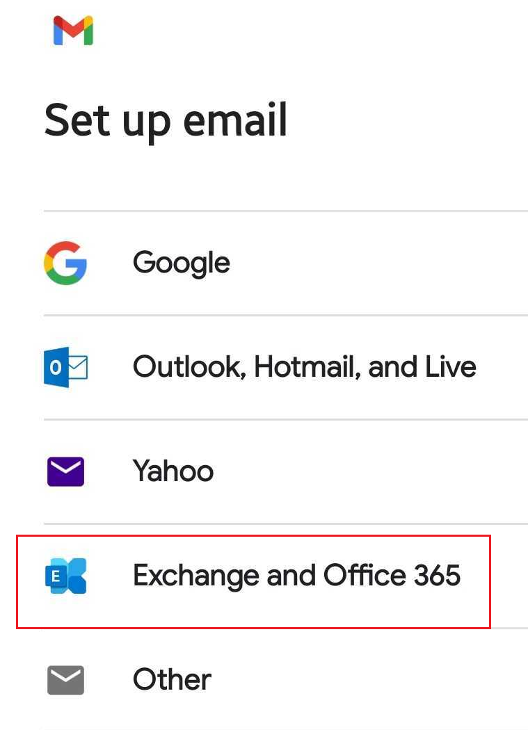 Selecciona Exchange y Office 365