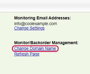 select change domain name under backorder management